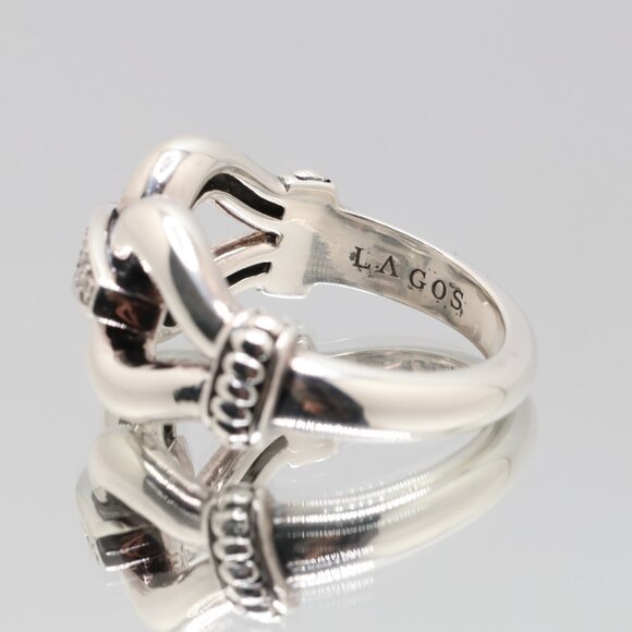 Authentic Lagos Caviar Sterling Silver Cluster 12 Diamonds Ring - Picture 7 of 9